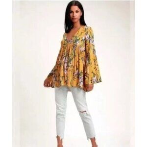 NWT Free People Bella Print Floral Tunic Womens XS  Boho Festival Peasant Hippie